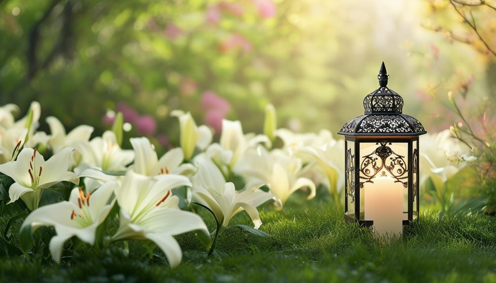 Wild flowers with a candle on the ground