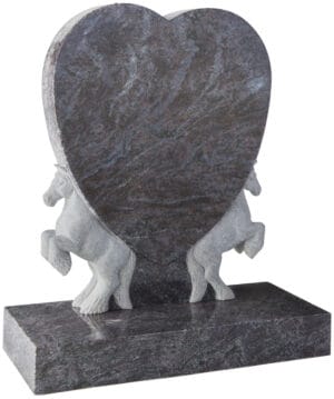 WG162 Heart Shaped Memorial with Carved Rearing Horses