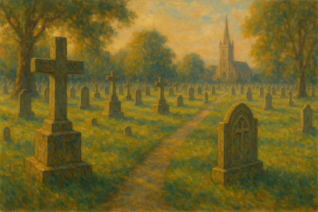 painting of a churchyard
